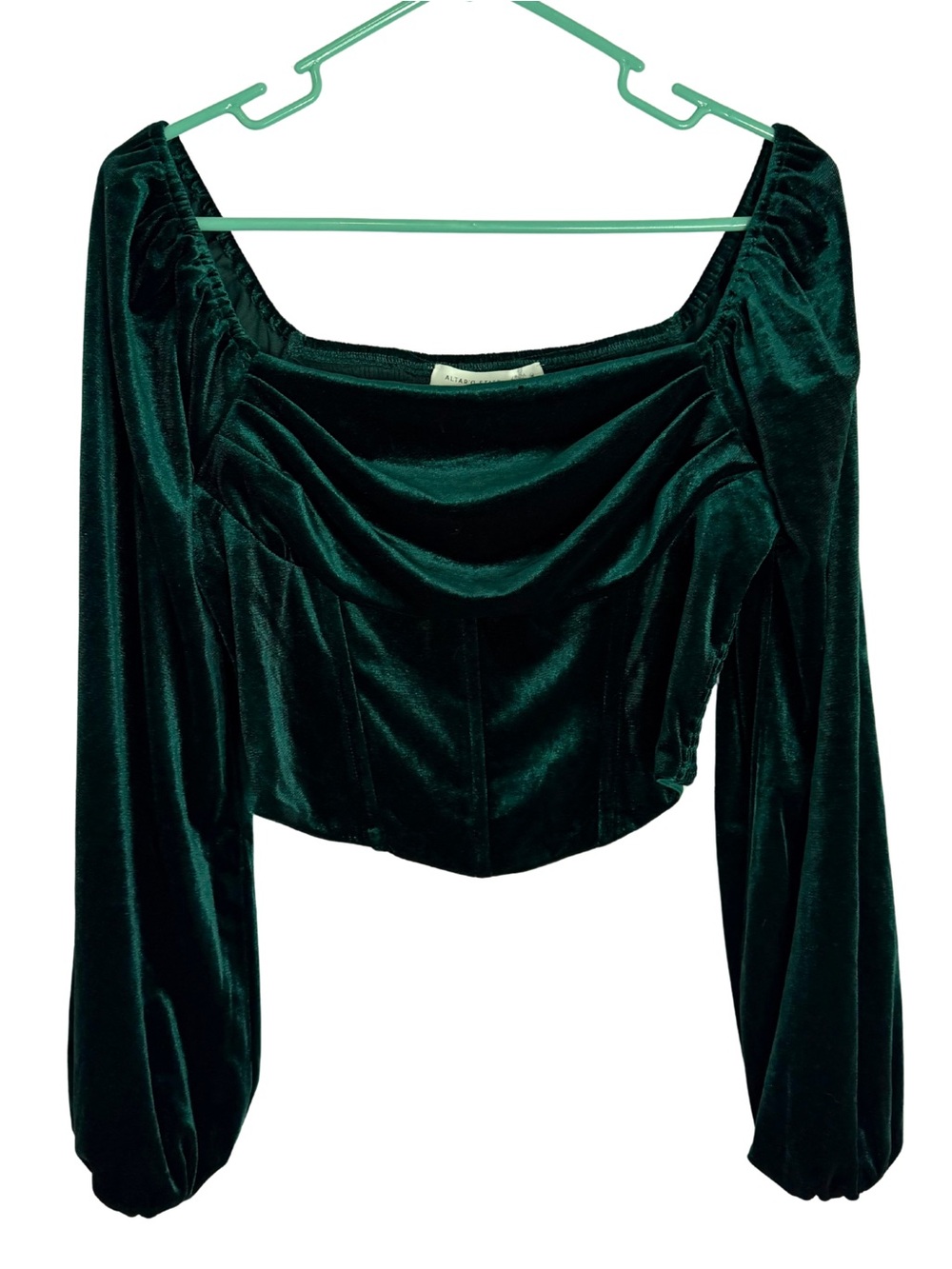 Altar'd State Hunter Green Velvet Off-Shoulder Crop Top Size Medium